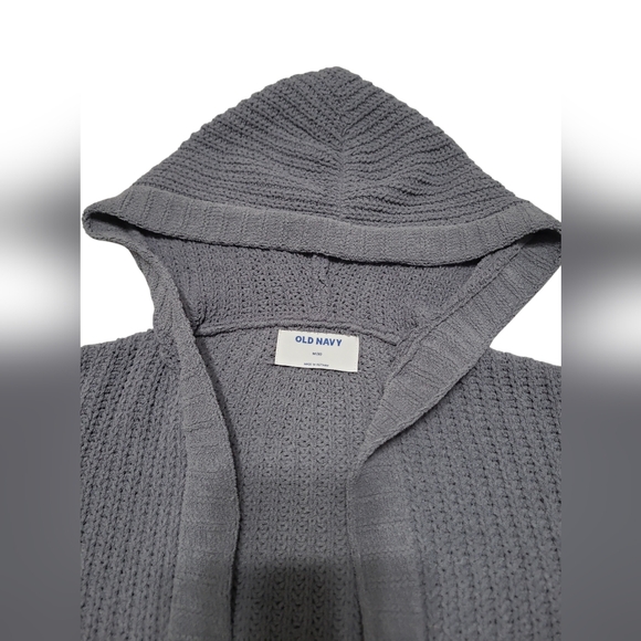 💲1️⃣ NWOT Old Navy Grey Chunky Knit Hooded Ope Cardigan Youth Kids Sz Med (8) - Picture 2 of 7